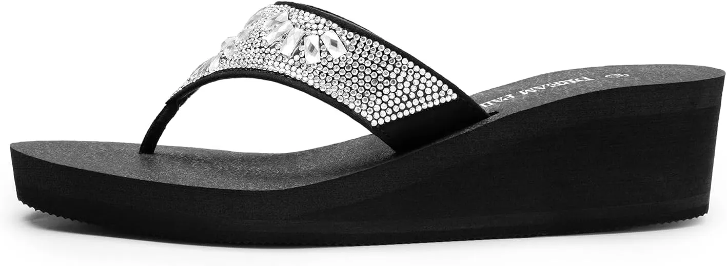 DREAM PAIRS Women's Rhinestone Platform Wedge Flip Flops Summer Beach Comfortable Thong Sandals