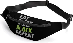 Eat Sleep Block Repeat Waterproof Fanny Pack Belt Bag Crossbody Waist Bags Travel Essentials for Sports Workout