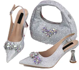 Embossed Leather Crossbody Bag Low Wedge Heel Casual African Women Shoes Set