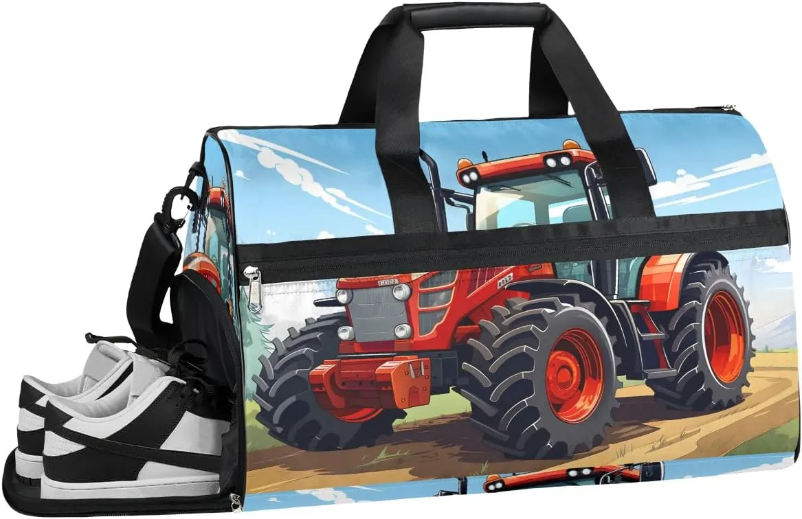 Engineering Vehicle (18) Sport Gym Bag for Women Men with Shoes Compartment & Wet Pocket, Travel Duffel Bag Sport Gym Tote Bags Swimming Yoga Ballet Weekend Overnight Bag Carry on Bag for Airplane