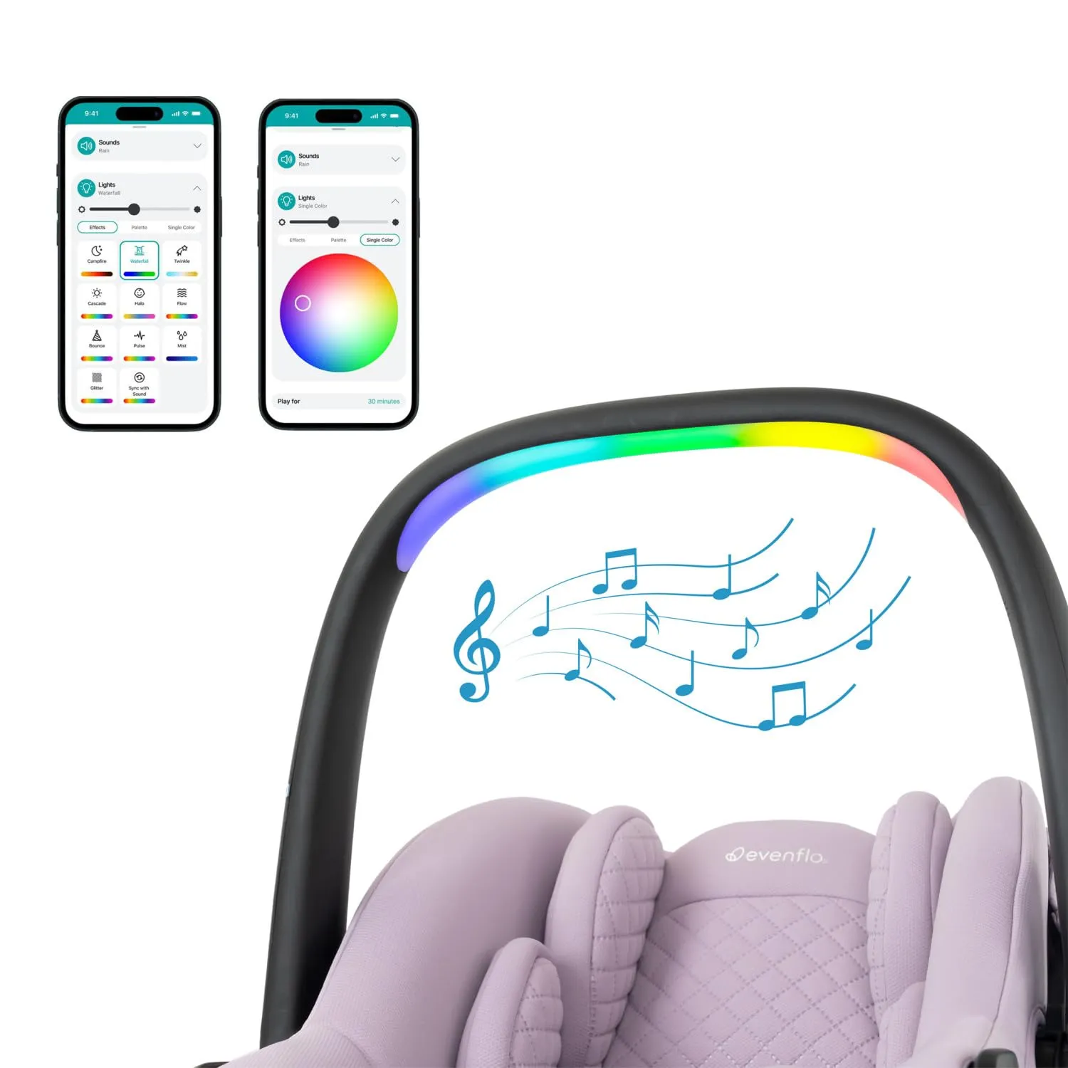 Evenflo Revolve180 LiteMax NXT Rotational Infant Car Seat with SensorySoothe (Agate Purple)