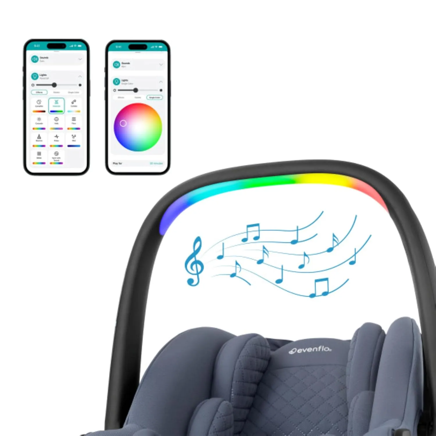 Evenflo Revolve180 LiteMax NXT Rotational Infant Car Seat with SensorySoothe (Flint)