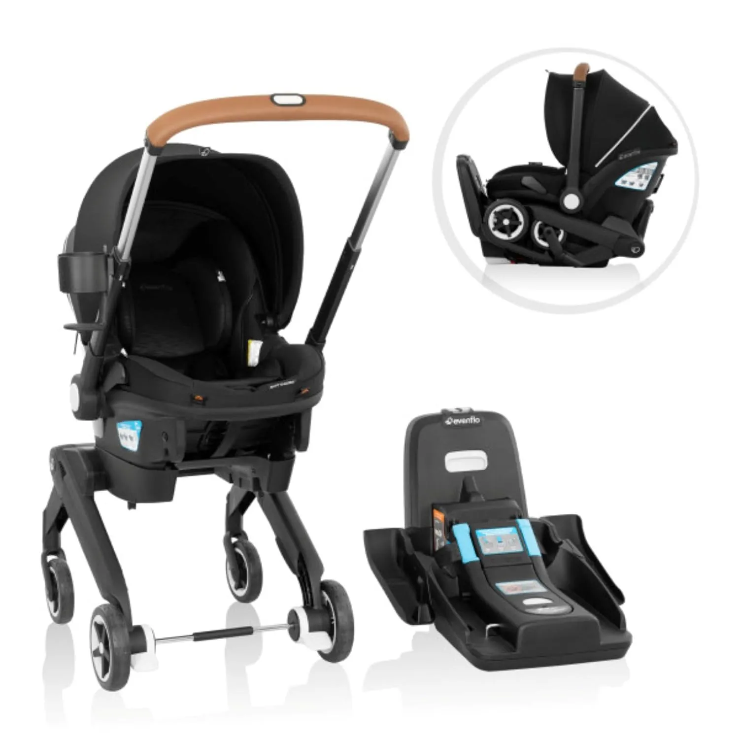 Evenflo Shyft DualRide Infant Car Seat Stroller Combo w Carryall Storage & Extended Canopy (Onyx)
