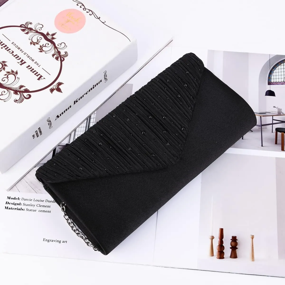 Evening Bag Clutch Purses for Women, Rhinestones Purse, Sparkling Envelope Evening Bag with Detachable Chain