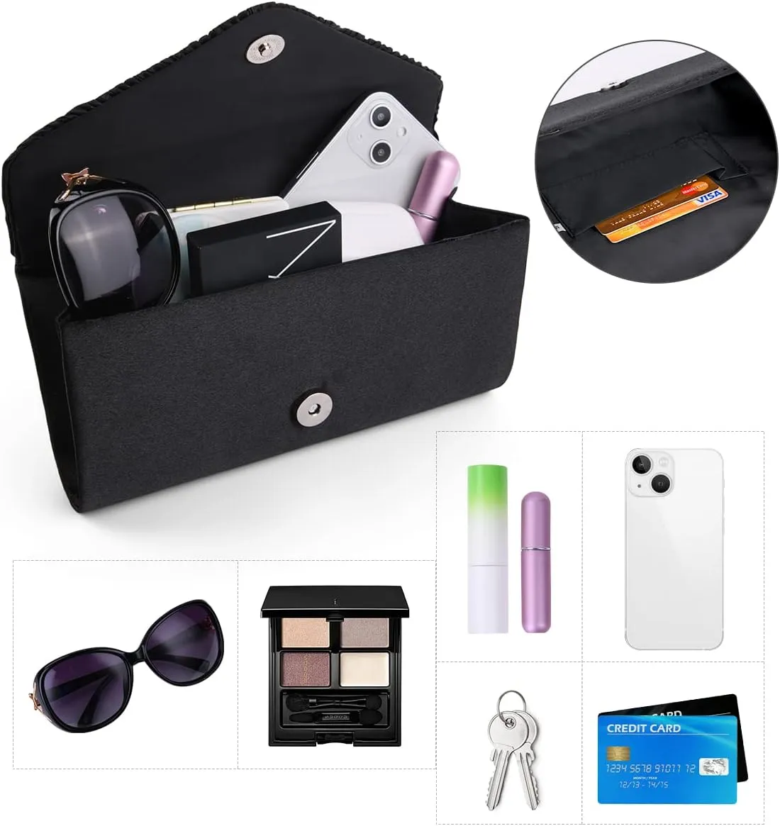 Evening Bag Clutch Purses for Women, Rhinestones Purse, Sparkling Envelope Evening Bag with Detachable Chain