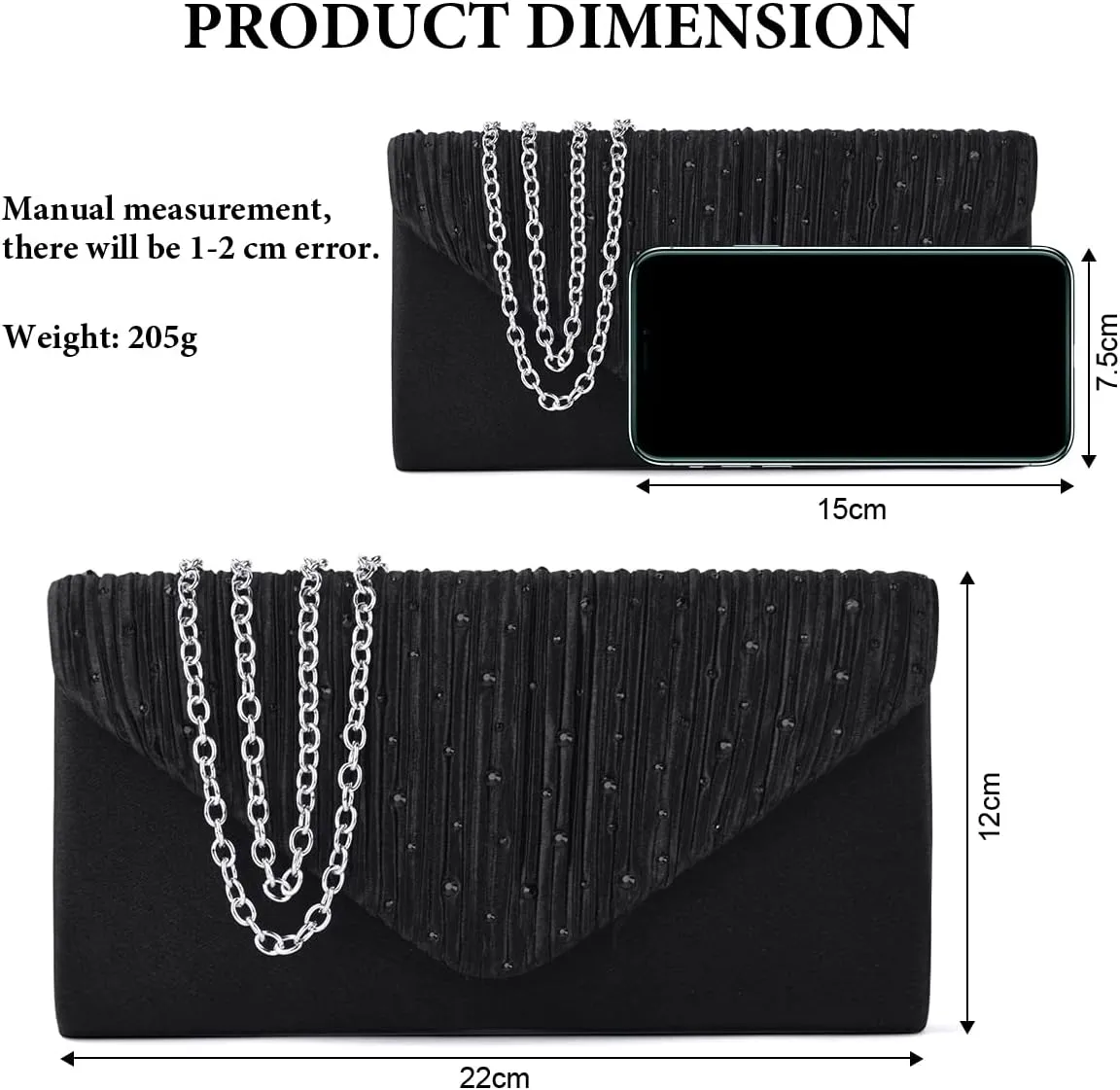 Evening Bag Clutch Purses for Women, Rhinestones Purse, Sparkling Envelope Evening Bag with Detachable Chain