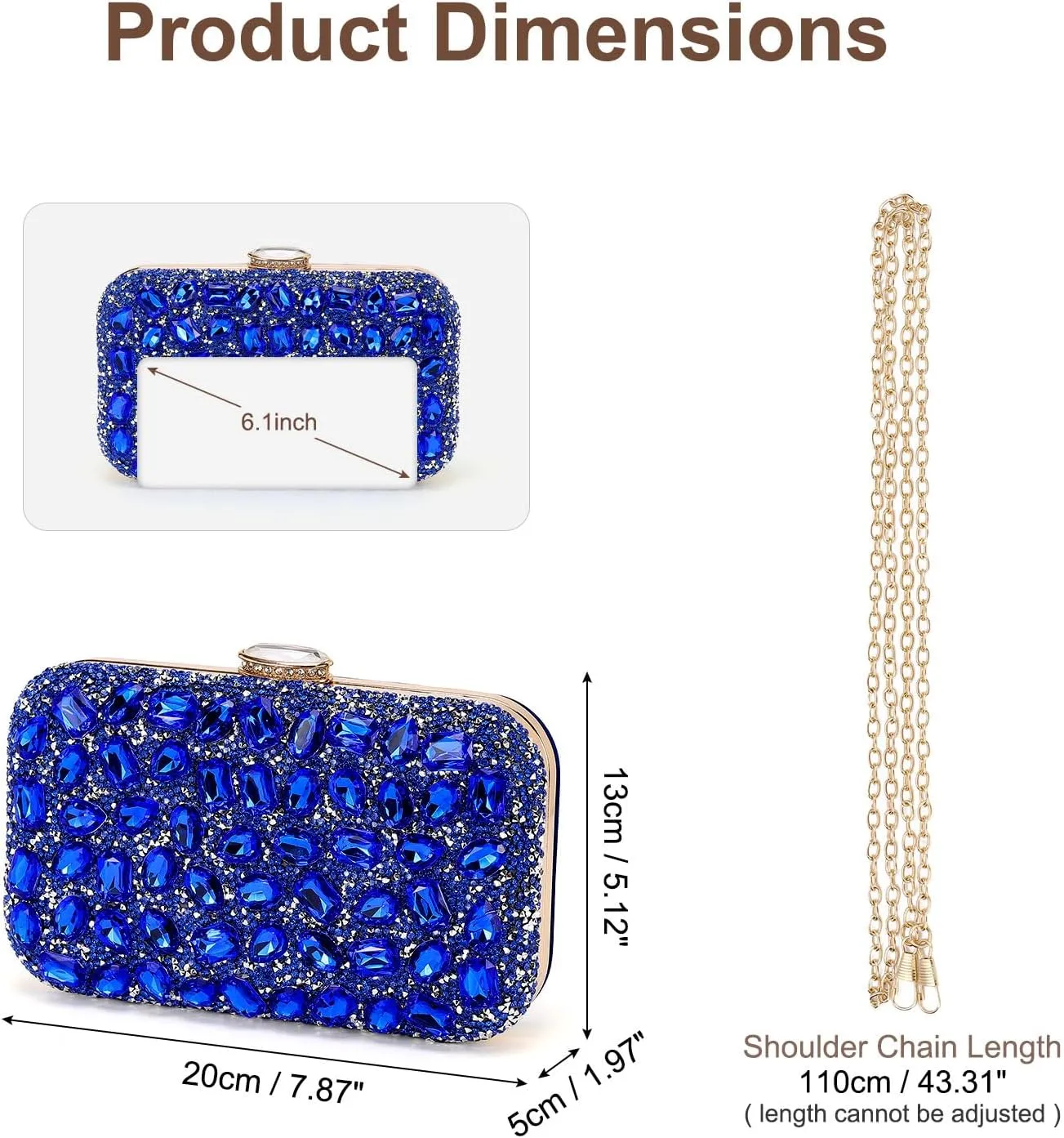 Evening Bags Clutch Purses for Women Formal, Gemstone Handbag Crystal Rhinestone Crossbody Square Bag with Chain Shoulder Bag Sparkly for Wedding Guest Party Blue