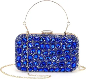 Evening Bags Clutch Purses for Women Formal, Gemstone Handbag Crystal Rhinestone Crossbody Square Bag with Chain Shoulder Bag Sparkly for Wedding Guest Party Blue