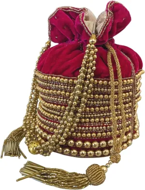 Evening Bags For Women Elegant Classy Indian Potli Bags For Weddings And Parties, Velvet Wristlet Drawstring Bag