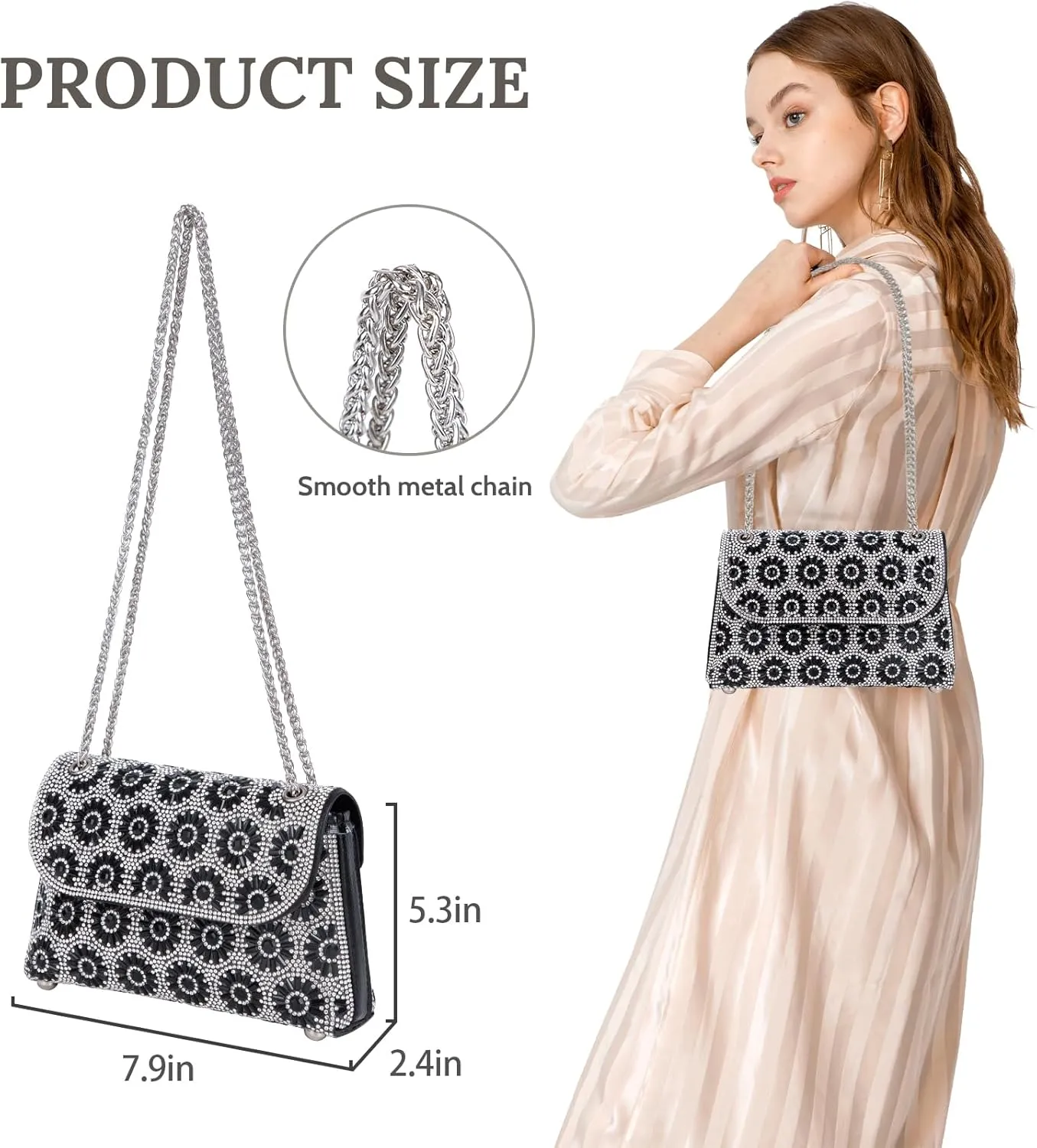 Evening Bling Handbags Crystals Rhinestone Purses，Shoulder Bags Crossbody Bag for Women Clutch Purse with Chain