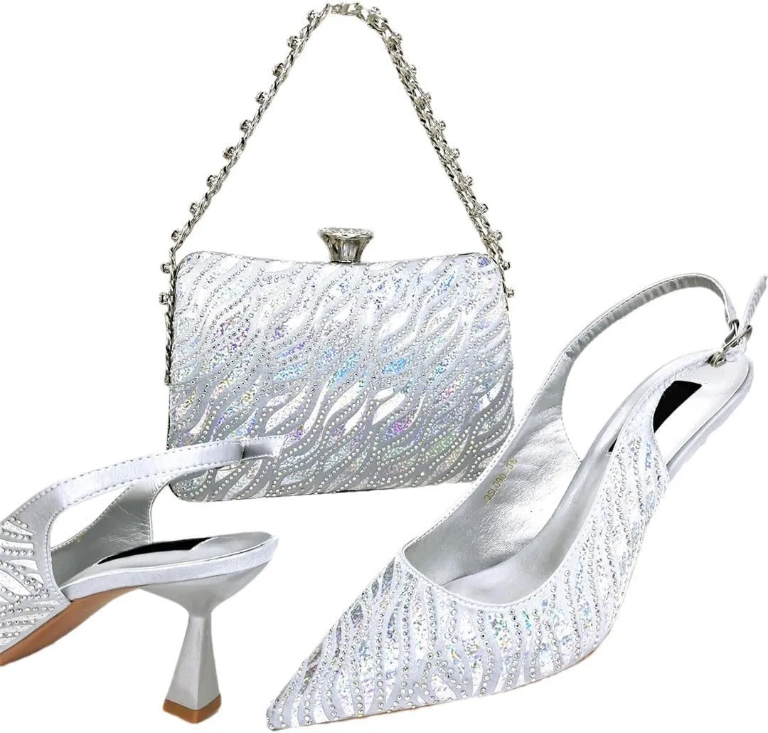 Evening Sandals Clutch Rhinestone Partywear Shoe Set