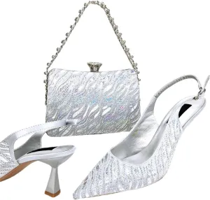 Evening Sandals Clutch Rhinestone Partywear Shoe Set