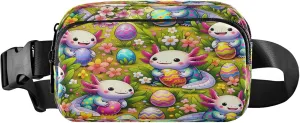 Exnundod Fanny Packs for Women & Men Easter Axolotl Pattern, Waist Pack Cartoon Eggs Crossbody Bags Belt Adjustable Strap for Running Hiking Workout
