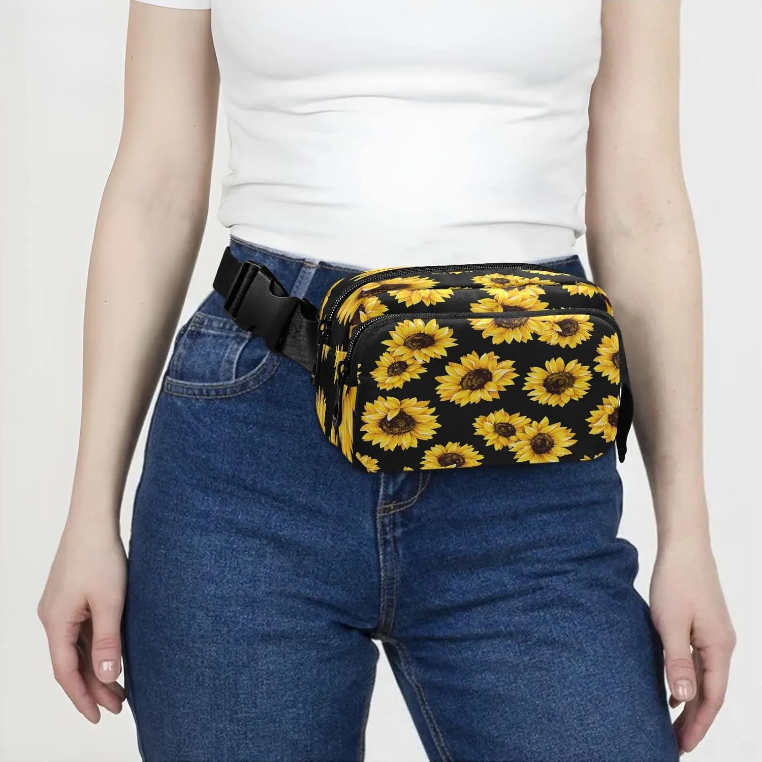 Exnundod Spring Sunflowers Fanny Waist Pack for Men Women Waist Bag Crossbody Fanny Pack Lightweight Running Hiking Waist Packs Thanksgiving Christmas Gifts
