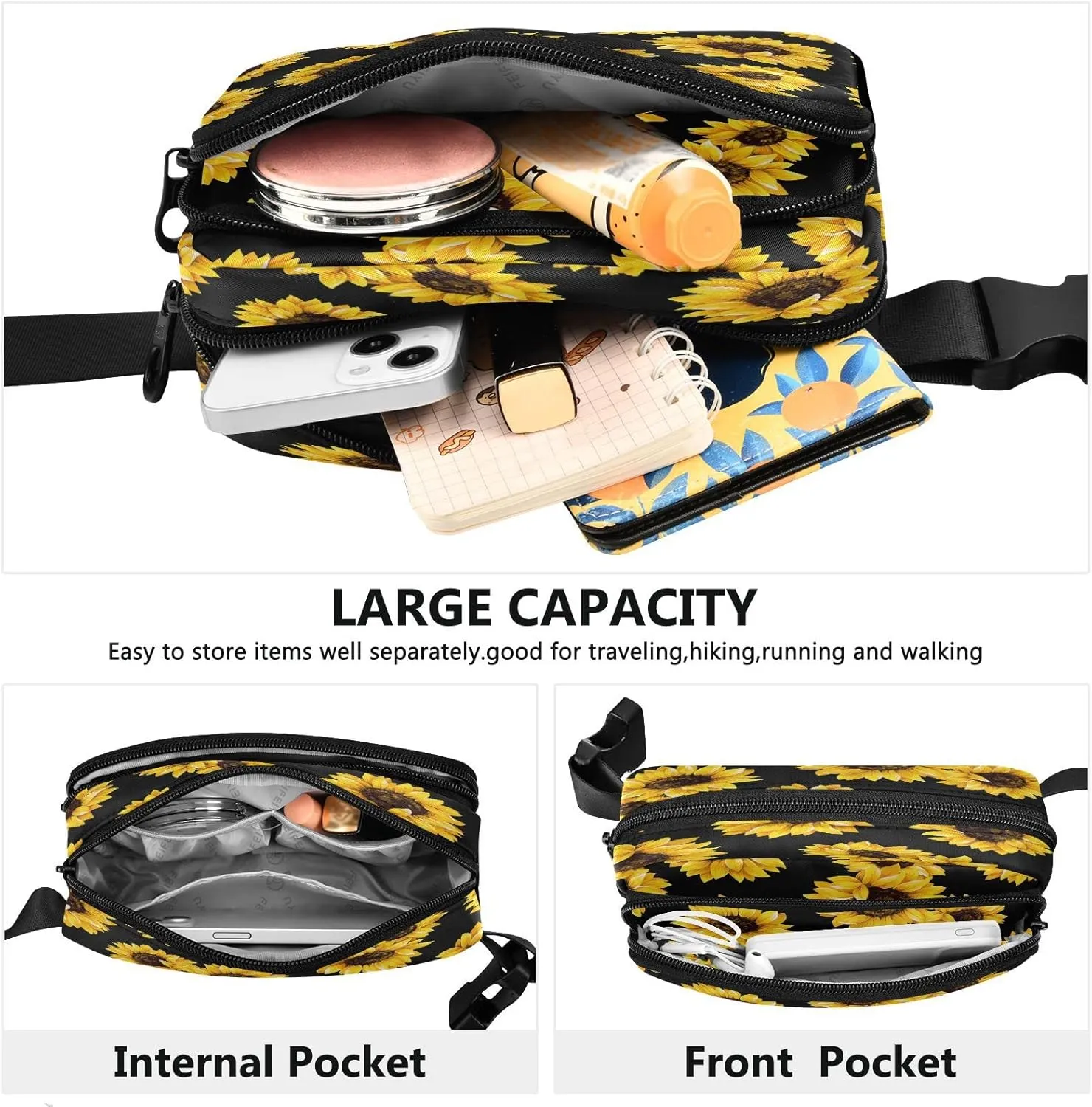 Exnundod Spring Sunflowers Fanny Waist Pack for Men Women Waist Bag Crossbody Fanny Pack Lightweight Running Hiking Waist Packs Thanksgiving Christmas Gifts