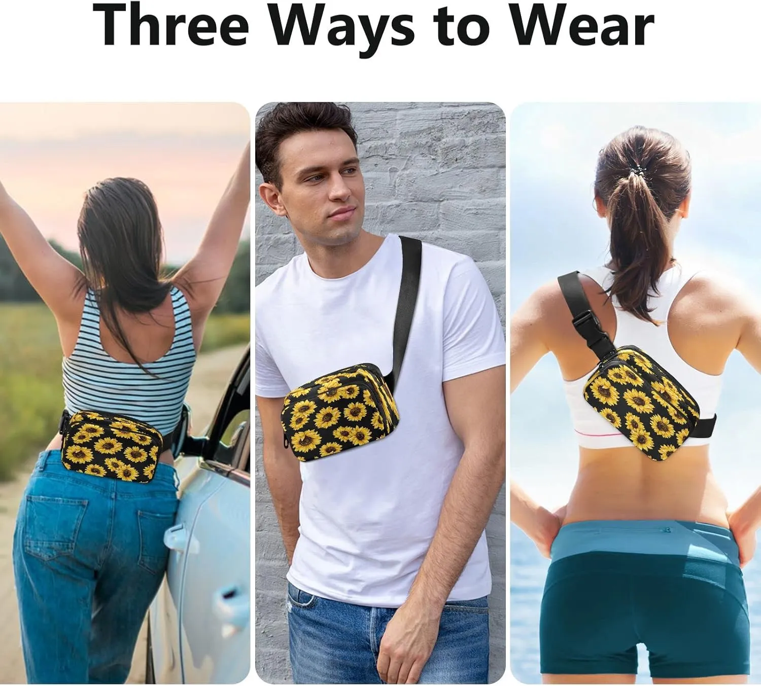 Exnundod Spring Sunflowers Fanny Waist Pack for Men Women Waist Bag Crossbody Fanny Pack Lightweight Running Hiking Waist Packs Thanksgiving Christmas Gifts