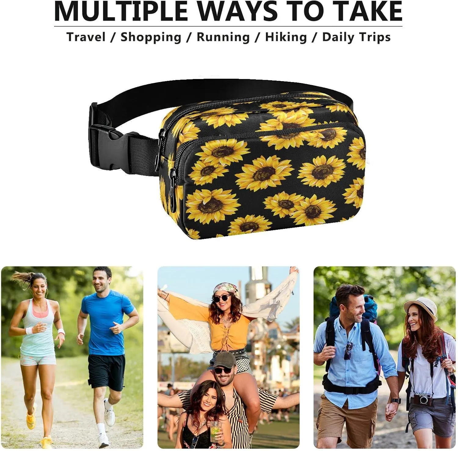 Exnundod Spring Sunflowers Fanny Waist Pack for Men Women Waist Bag Crossbody Fanny Pack Lightweight Running Hiking Waist Packs Thanksgiving Christmas Gifts