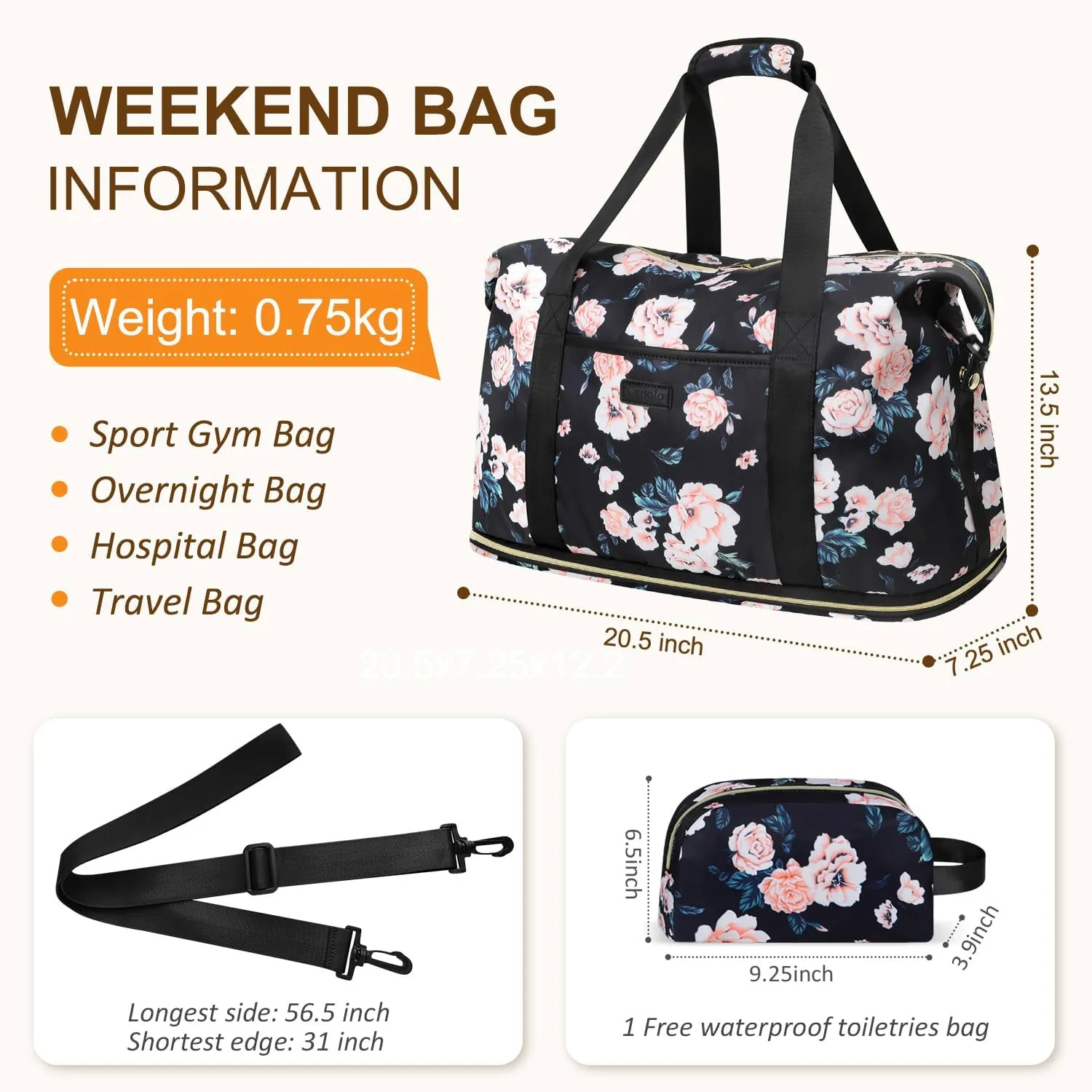 Expandable Travel Duffle Bags Weekender Overnight Bags for Women Men Hospital Bag for Women Labor Delivery with Toiletry Bag Waterproof