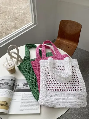 Fairycore Hobo Bag Grunge Crochet Knitted Beach Tote Bag Y2K Aesthetic Trendy Mesh Hollow Shoulder Bags