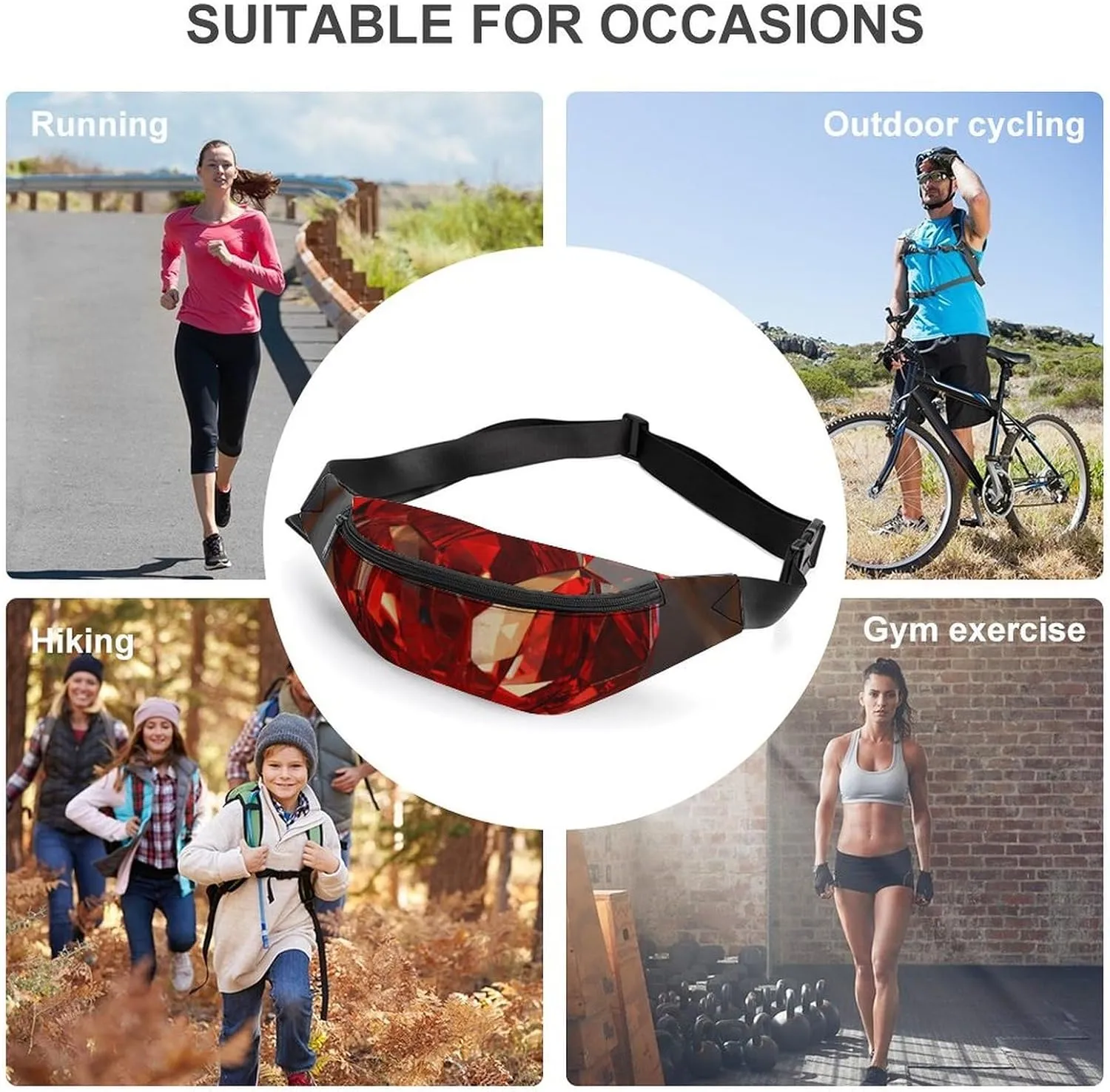 Fanny Pack for Women Men A Heart Shape Waist Pack Adjustable Belt Bag for Workout Running Travelling Casual Waist Bag, 36*15cm, style-1