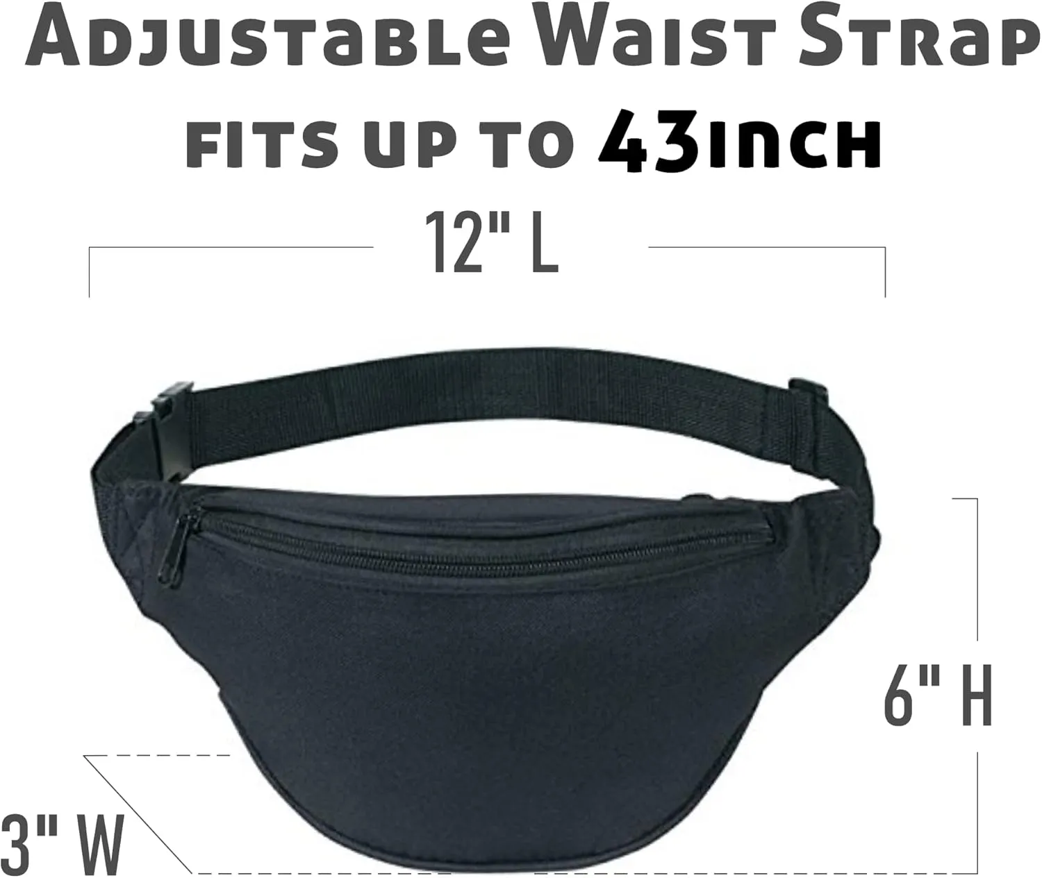 Fanny Pack, MISSMOON Adjustable 2 Zipper Travel Sport Running Hiking Walking Biking Waist Fanny Pack Bag For Woven Men Adult BLACK