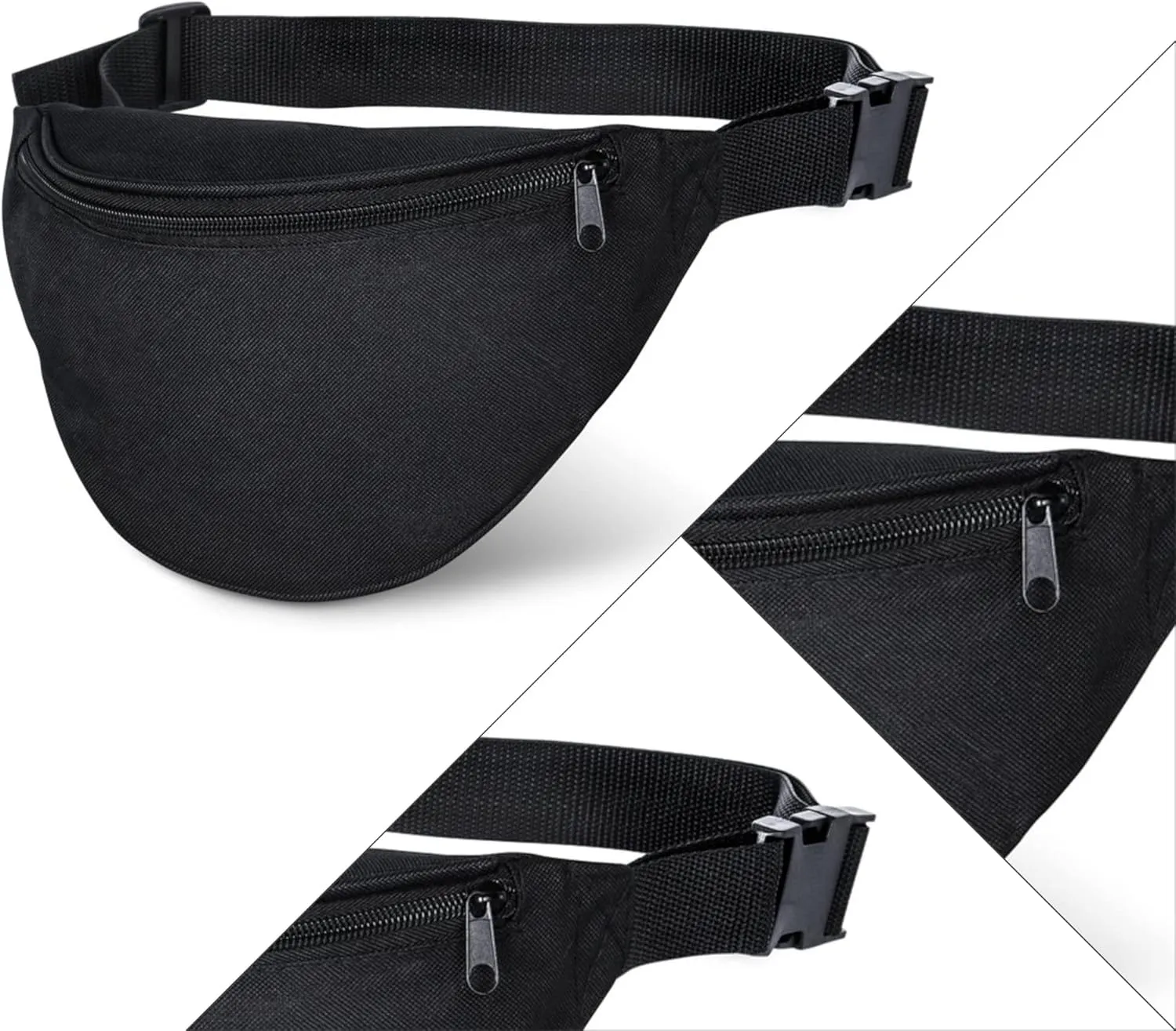 Fanny Pack, MISSMOON Adjustable 2 Zipper Travel Sport Running Hiking Walking Biking Waist Fanny Pack Bag For Woven Men Adult BLACK