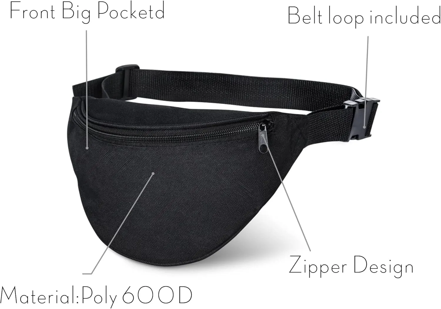 Fanny Pack, MISSMOON Adjustable 2 Zipper Travel Sport Running Hiking Walking Biking Waist Fanny Pack Bag For Woven Men Adult BLACK