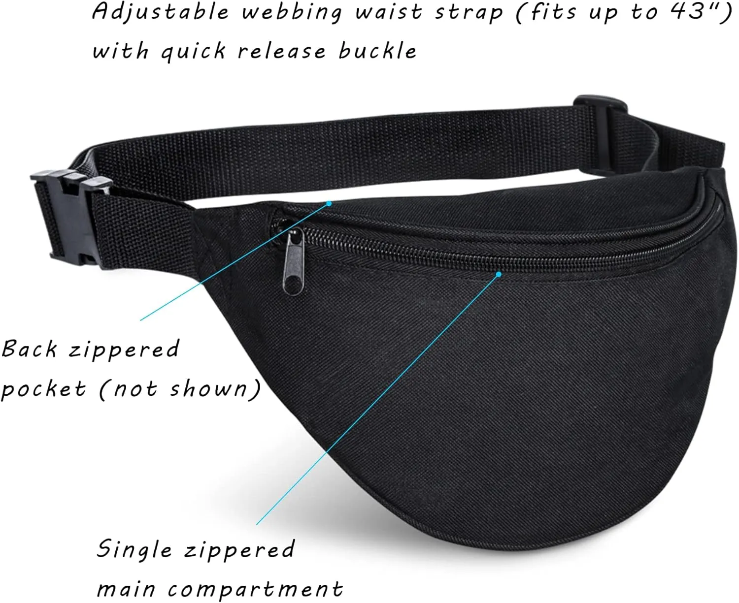Fanny Pack, MISSMOON Adjustable 2 Zipper Travel Sport Running Hiking Walking Biking Waist Fanny Pack Bag For Woven Men Adult BLACK