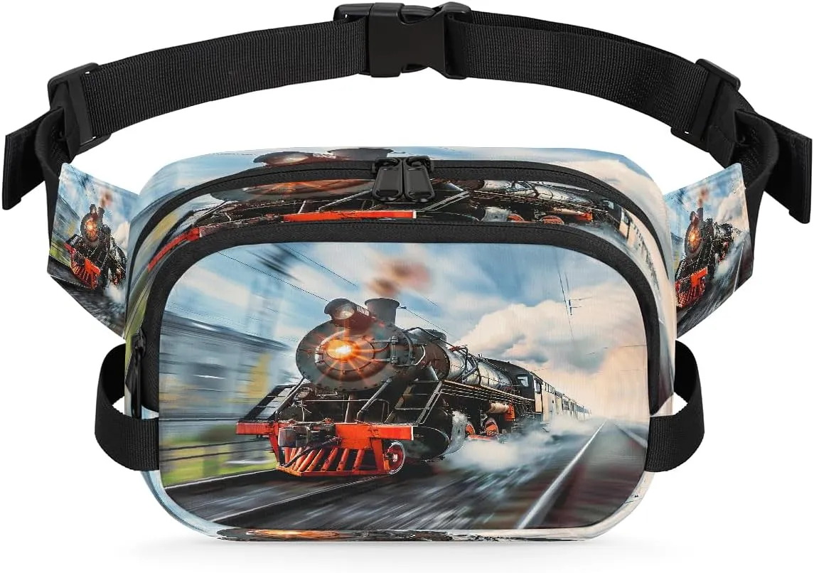Fanny Pack Purse Vintage Locomotive Train Crossbody Bag for Women Men, Waterproof Fanny Pack Belt Bag with Adjustable Strap for Travel Running Cycling