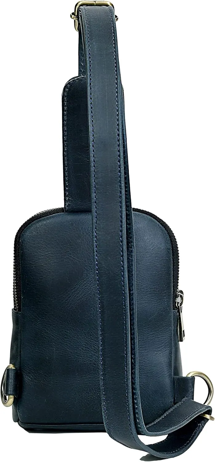Fanny Packs for Women Leather Fashionable dark blue Small Crossbody Sling Bag Purses Chest Bag for Men Girls Boys