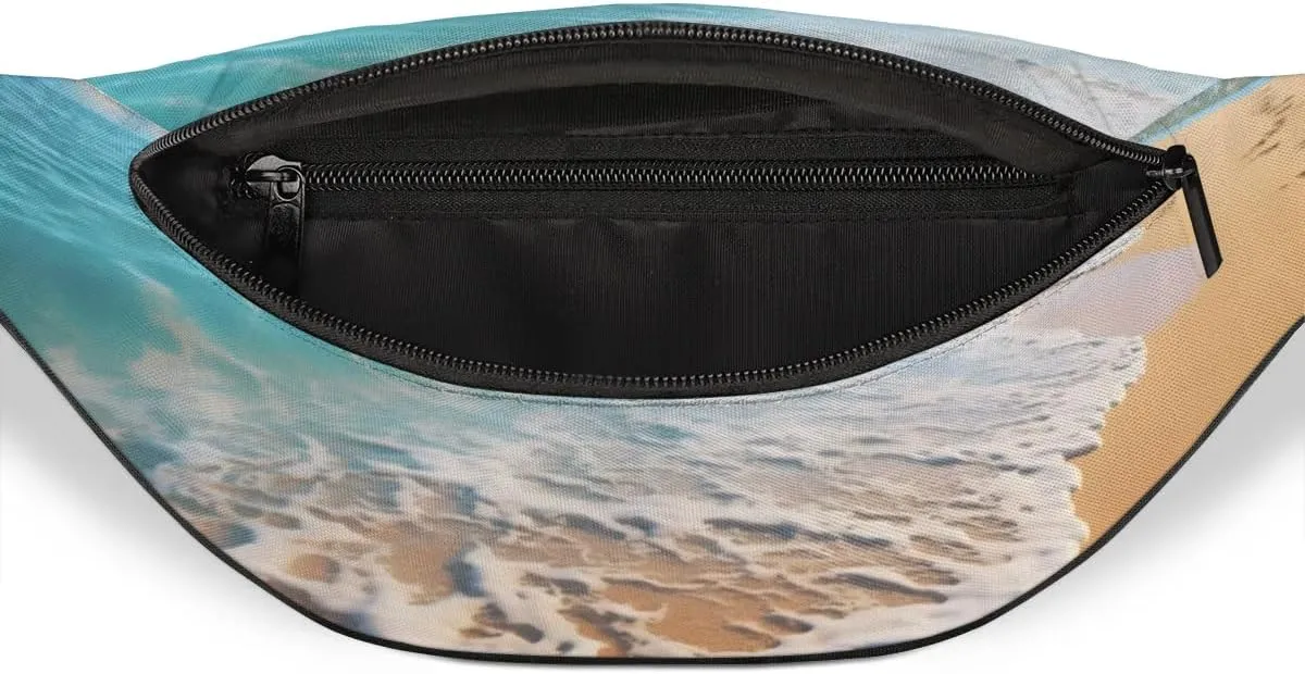 Fanny Packs for Women Men Sling Bag Crossbody Bags Men Waist Bag Sea Waves Beach Fanny Pack for Women Belt Bag for Travel Hiking Running