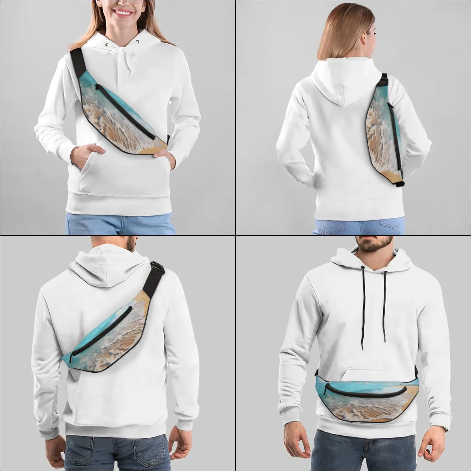 Fanny Packs for Women Men Sling Bag Crossbody Bags Men Waist Bag Sea Waves Beach Fanny Pack for Women Belt Bag for Travel Hiking Running
