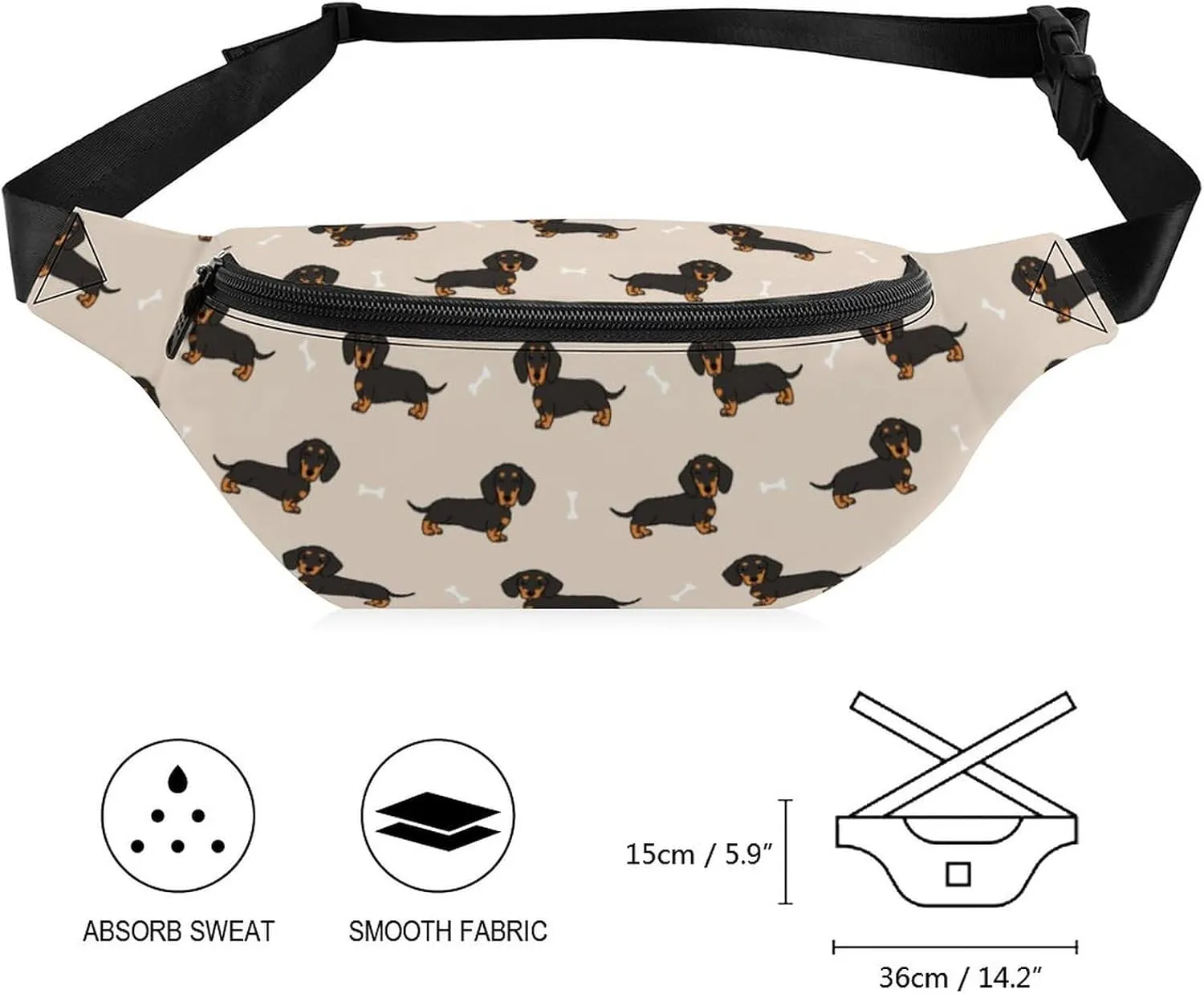 Fanny Packs Unisex Fashionable Water Resistant Waist Pack, Wiener Dog Doxie Dachshund Weiner Dog Pet Dogs Hip Bum Bags for Outdoors Sports Travel Party Daily Use Belt Bag