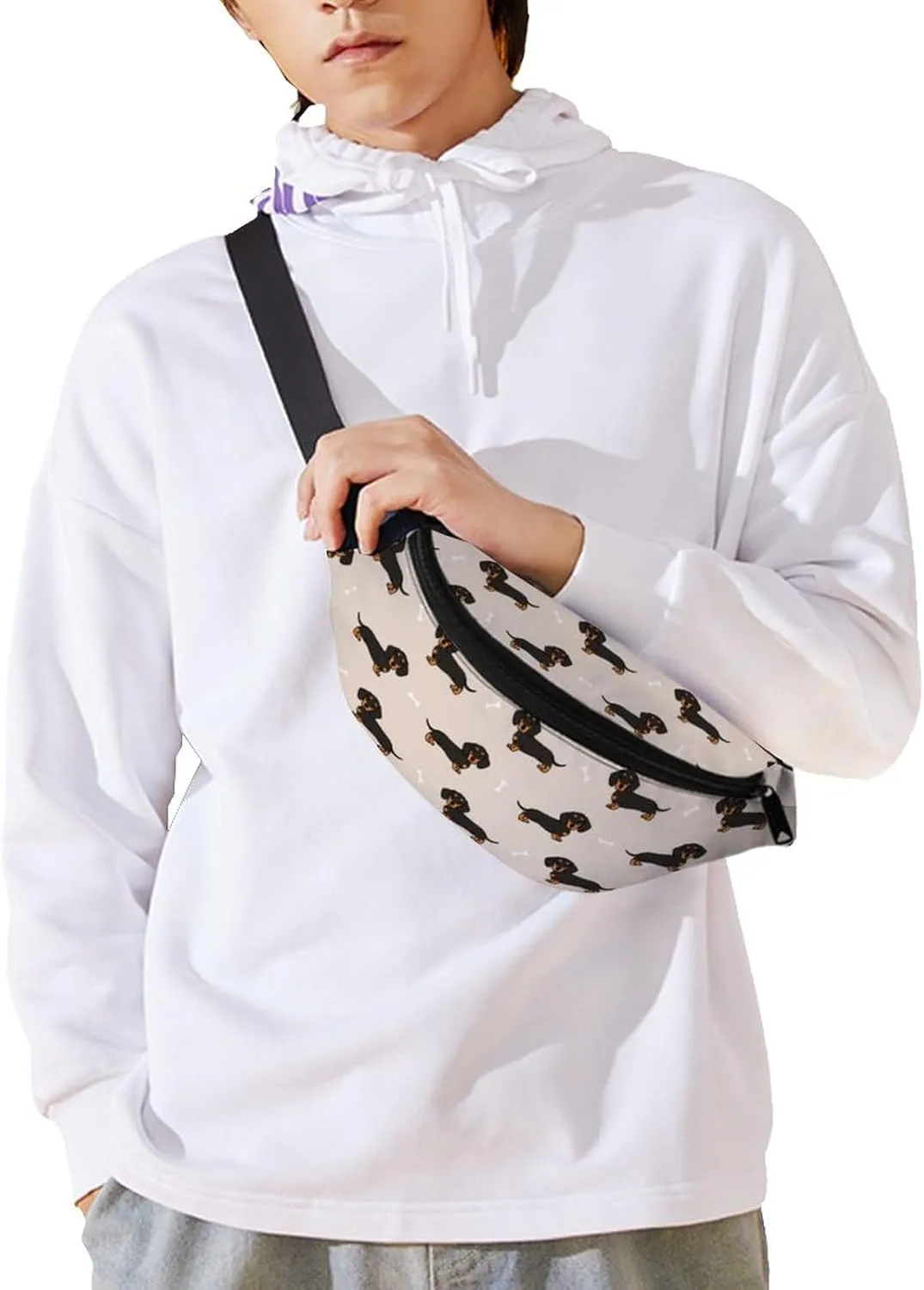 Fanny Packs Unisex Fashionable Water Resistant Waist Pack, Wiener Dog Doxie Dachshund Weiner Dog Pet Dogs Hip Bum Bags for Outdoors Sports Travel Party Daily Use Belt Bag