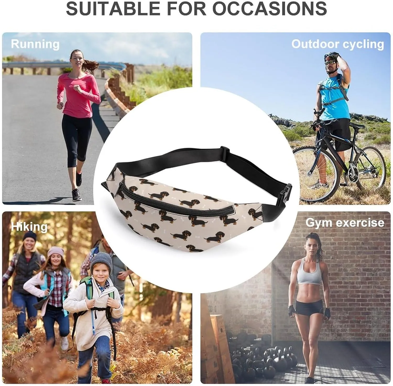Fanny Packs Unisex Fashionable Water Resistant Waist Pack, Wiener Dog Doxie Dachshund Weiner Dog Pet Dogs Hip Bum Bags for Outdoors Sports Travel Party Daily Use Belt Bag