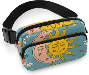 Fanny Packs Waist Pack for Women, Waterproof Stylish Waist Pack Adjustable Crossbody Bags, Retro Tarot Card Rainbow Moon Sun Small Belt Bag for Workout Running Traveling Hiking