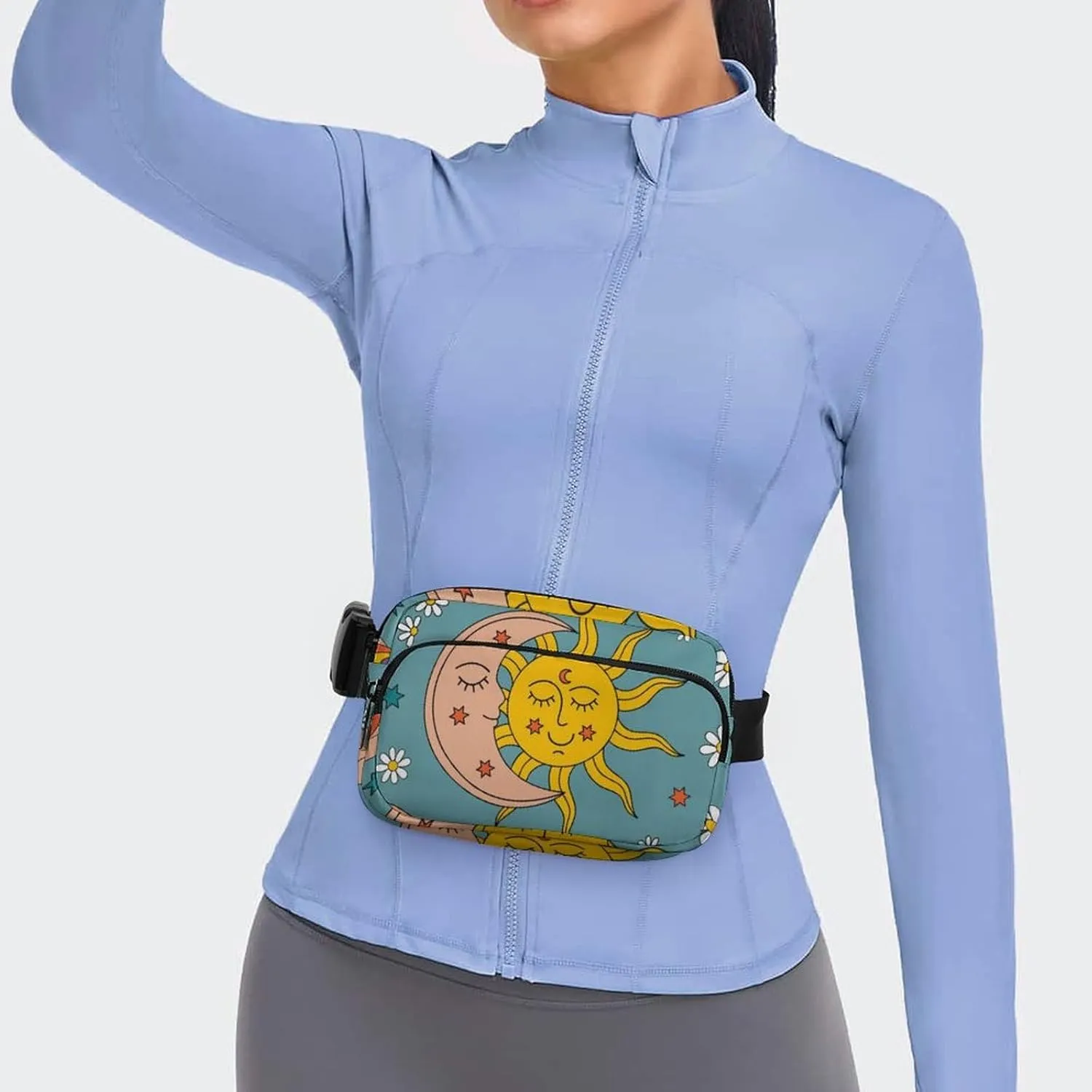 Fanny Packs Waist Pack for Women, Waterproof Stylish Waist Pack Adjustable Crossbody Bags, Retro Tarot Card Rainbow Moon Sun Small Belt Bag for Workout Running Traveling Hiking