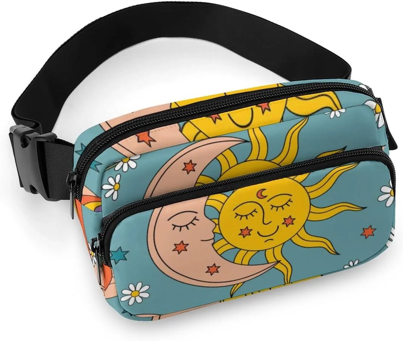 Fanny Packs Waist Pack for Women, Waterproof Stylish Waist Pack Adjustable Crossbody Bags, Retro Tarot Card Rainbow Moon Sun Small Belt Bag for Workout Running Traveling Hiking