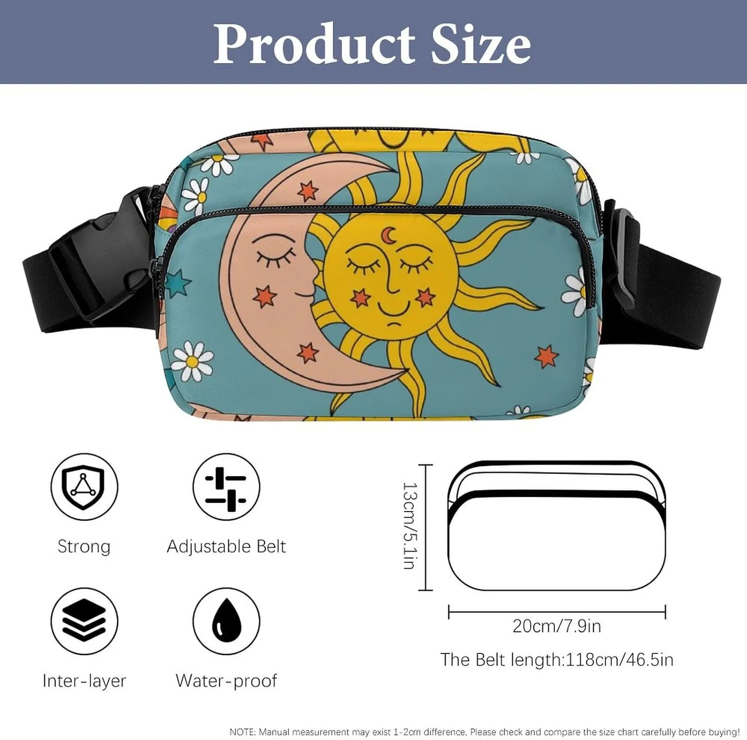 Fanny Packs Waist Pack for Women, Waterproof Stylish Waist Pack Adjustable Crossbody Bags, Retro Tarot Card Rainbow Moon Sun Small Belt Bag for Workout Running Traveling Hiking
