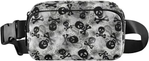 Fashion Waist Pack Crossbody Bags for Women Men with Adjustable Strap, Skulls Black Grey Paisley Mini Chest Bag Belt Bag for Run Travel Outdoor Cycling Hiking