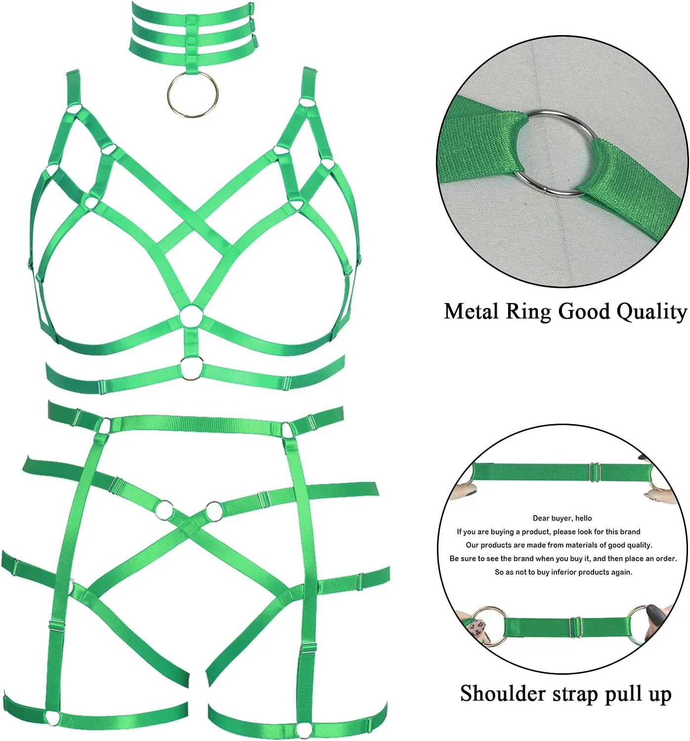 Fat Woman Body Harness Plus Size Hollow Out Strap Full Cage Bra Punk Leg Garter Belt Set Girl Rave Gothic