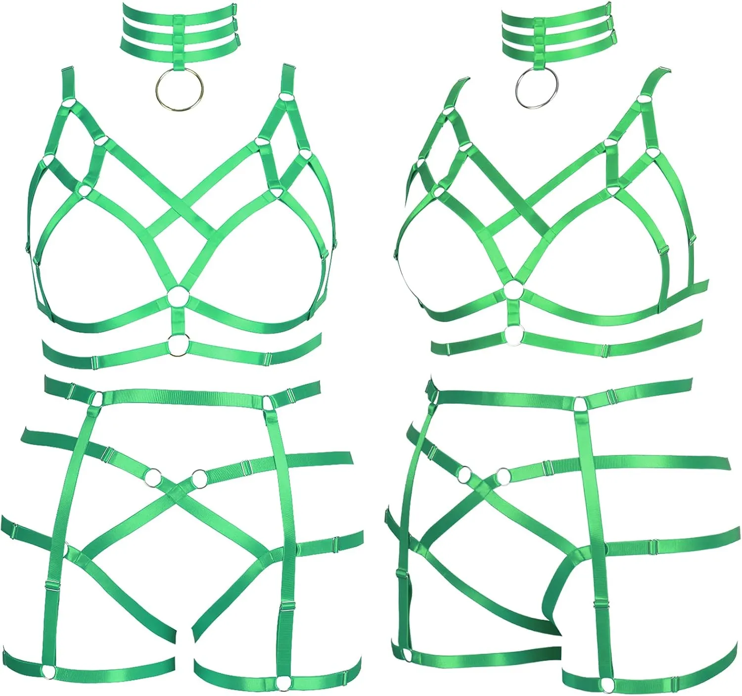 Fat Woman Body Harness Plus Size Hollow Out Strap Full Cage Bra Punk Leg Garter Belt Set Girl Rave Gothic