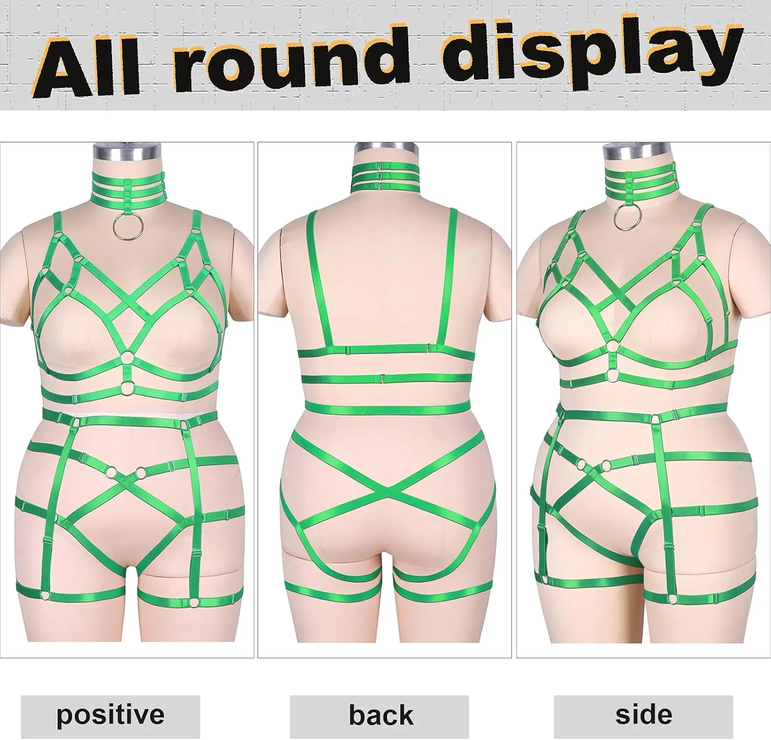 Fat Woman Body Harness Plus Size Hollow Out Strap Full Cage Bra Punk Leg Garter Belt Set Girl Rave Gothic