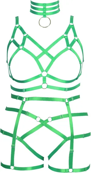 Fat Woman Body Harness Plus Size Hollow Out Strap Full Cage Bra Punk Leg Garter Belt Set Girl Rave Gothic