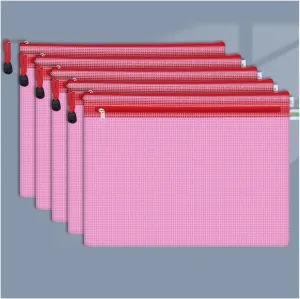 File Organizer A4 A5 B5 D File Bag Mesh Bag Zipper Bag PVC Transparent File Bag Student Information Bag for Teacher Civil Servant Office Worker File Folders (Color : 5pcs-D-Pink) (5pcs b5)