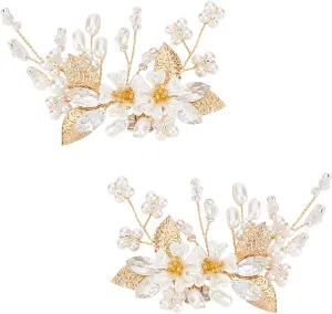 FINGERINSPIRE 2Pcs Simulated Pearl Beads Shoe Clips (3x2 Inch, White Flower) DIY Bridal Floral Shoe Buckle Metal Shoe Decoration Accessories for Wedding Party Purse Belt Hardware DIY Craft