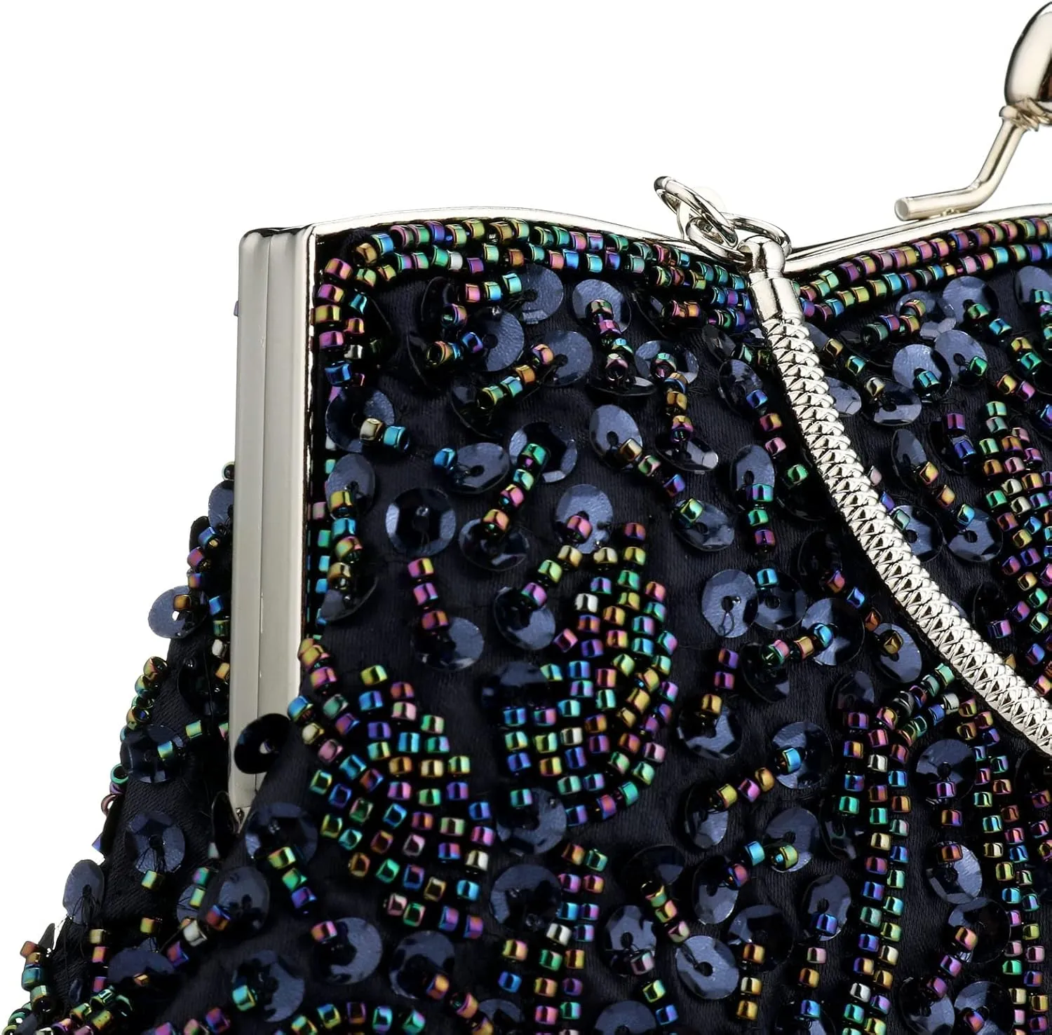 Floral Designer Evening Bag Beaded Sequin Design Vintage Kissing Lock Satin Clutch Purse Bag Wedding Party Clutch