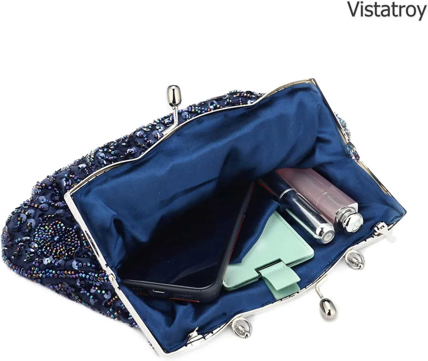 Floral Designer Evening Bag Beaded Sequin Design Vintage Kissing Lock Satin Clutch Purse Bag Wedding Party Clutch