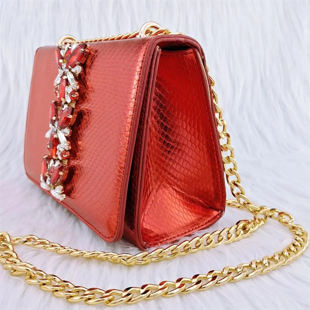 Floral Rhinestone Italian Heels Sandals Diamond Decorative Women Shoes Bag Set