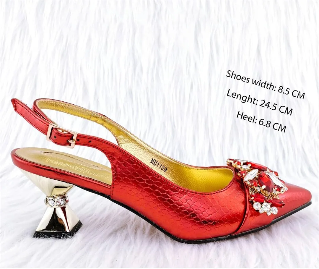 Floral Rhinestone Italian Heels Sandals Diamond Decorative Women Shoes Bag Set